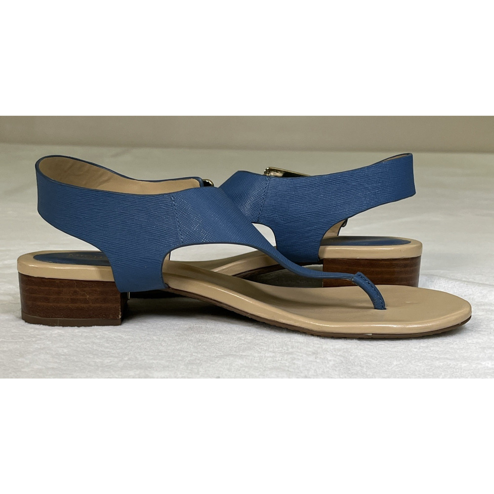 2pr Michael Kors London Thong Sandals TStrap Low Heel Leather Sz. 8 Blue & Coral - Picture 14 of 16